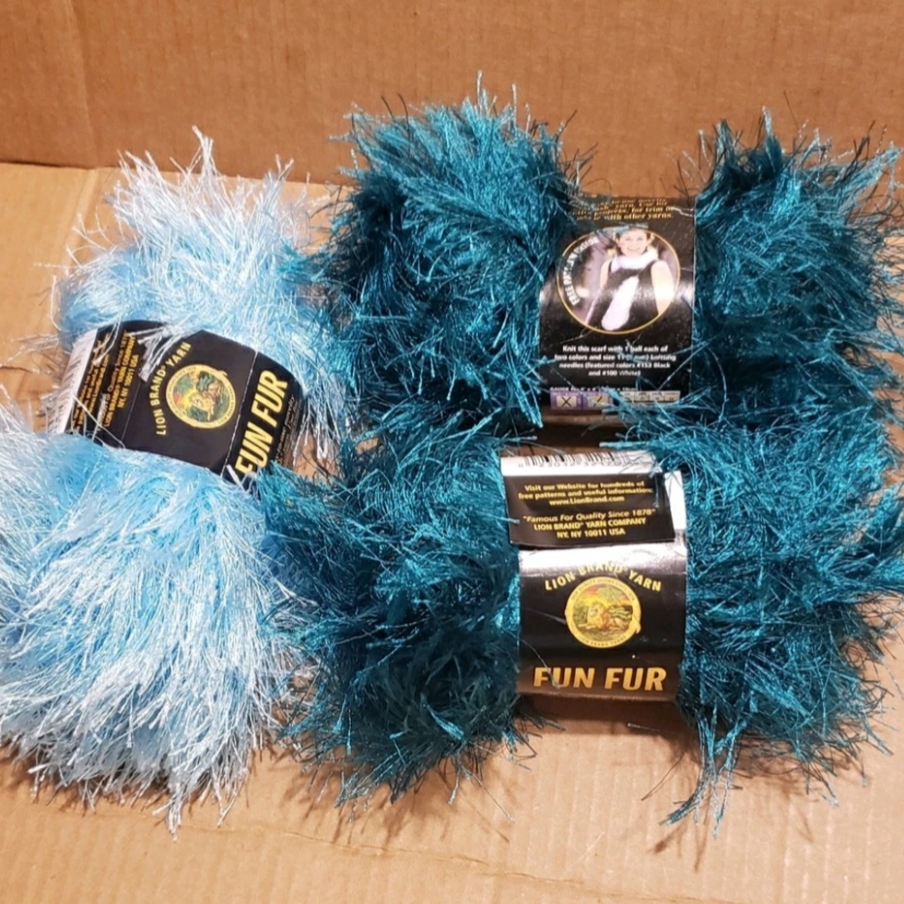 Lion Brand Fun Fur Eyelash Yarn Lot Of 3 Sceins 2oz Each New
